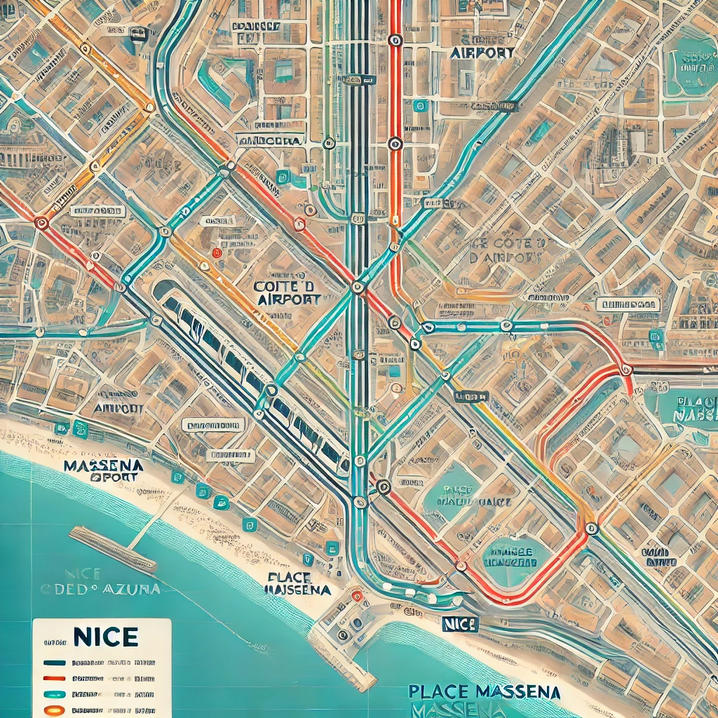 Map of public transport routes around Nice